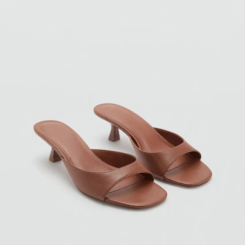 Cognac Leather Slides