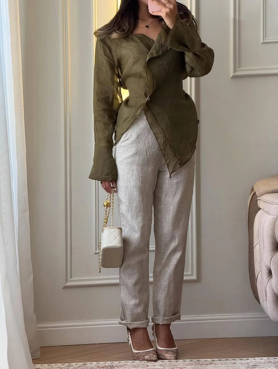 Linen V Blouse